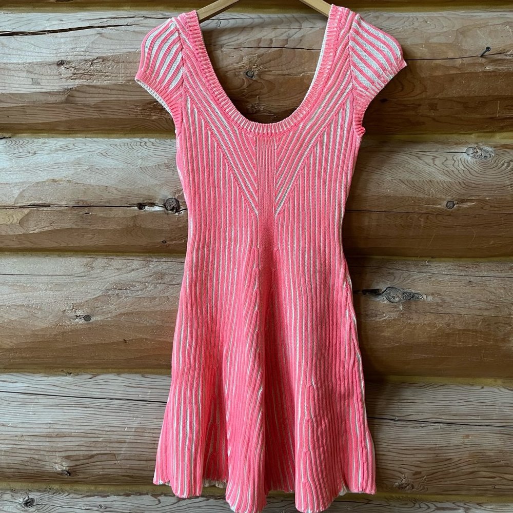 Free People dress XS scoop neck cable knit sweater midi A-line cap short sleeve